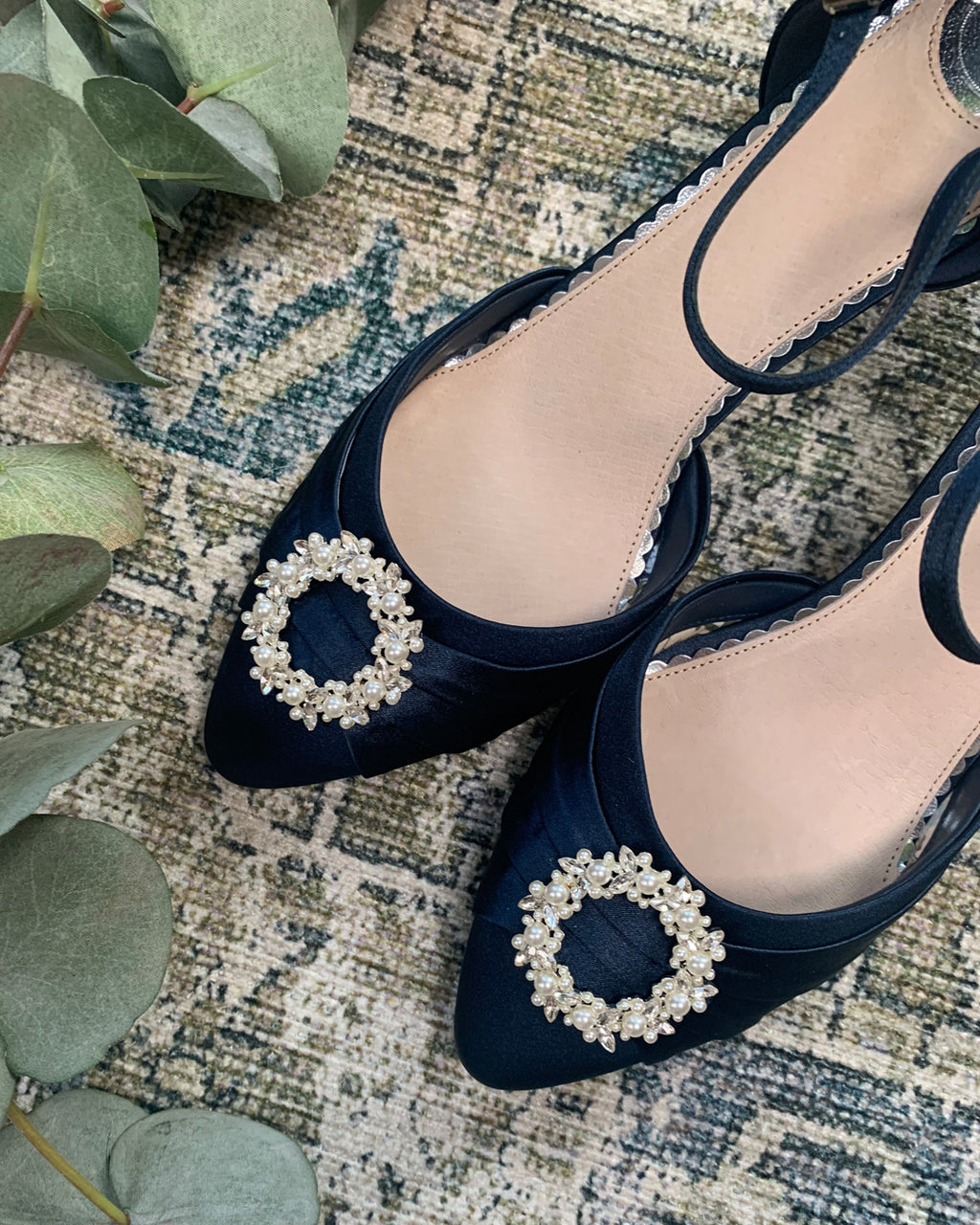 Kitty navy heel with diamante trim