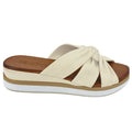 Leyla off-white leather twisted strap mule wedge