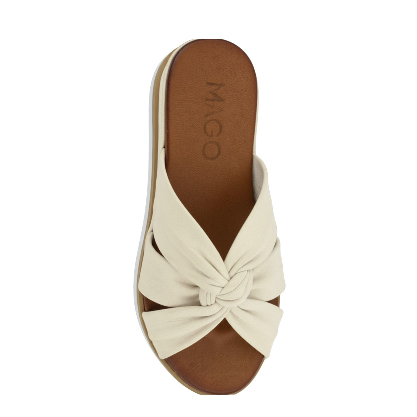 Leyla off-white leather twisted strap mule wedge