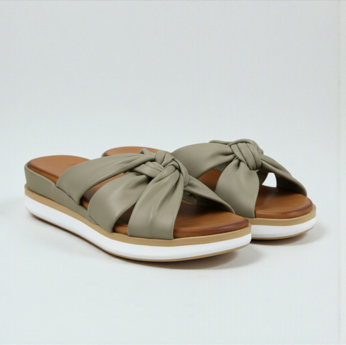 Leyla sage leather twisted strap mule wedge