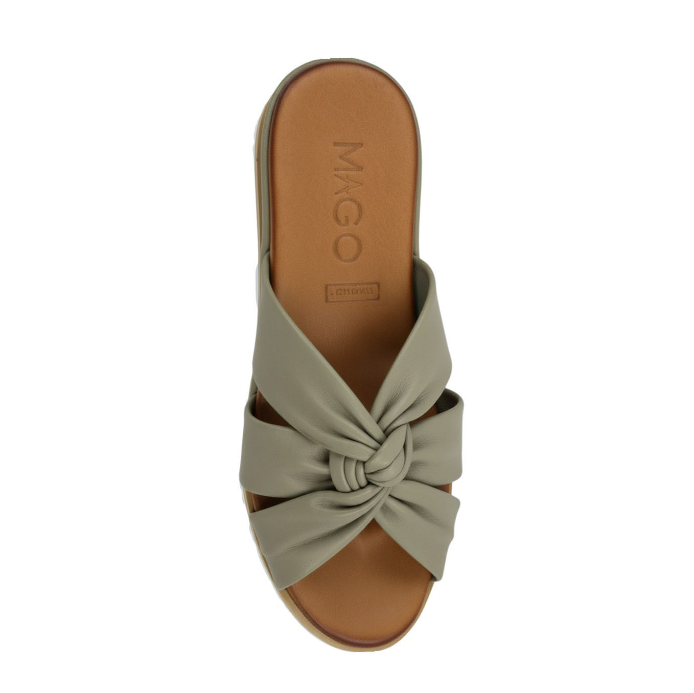 Leyla sage leather twisted strap mule wedge