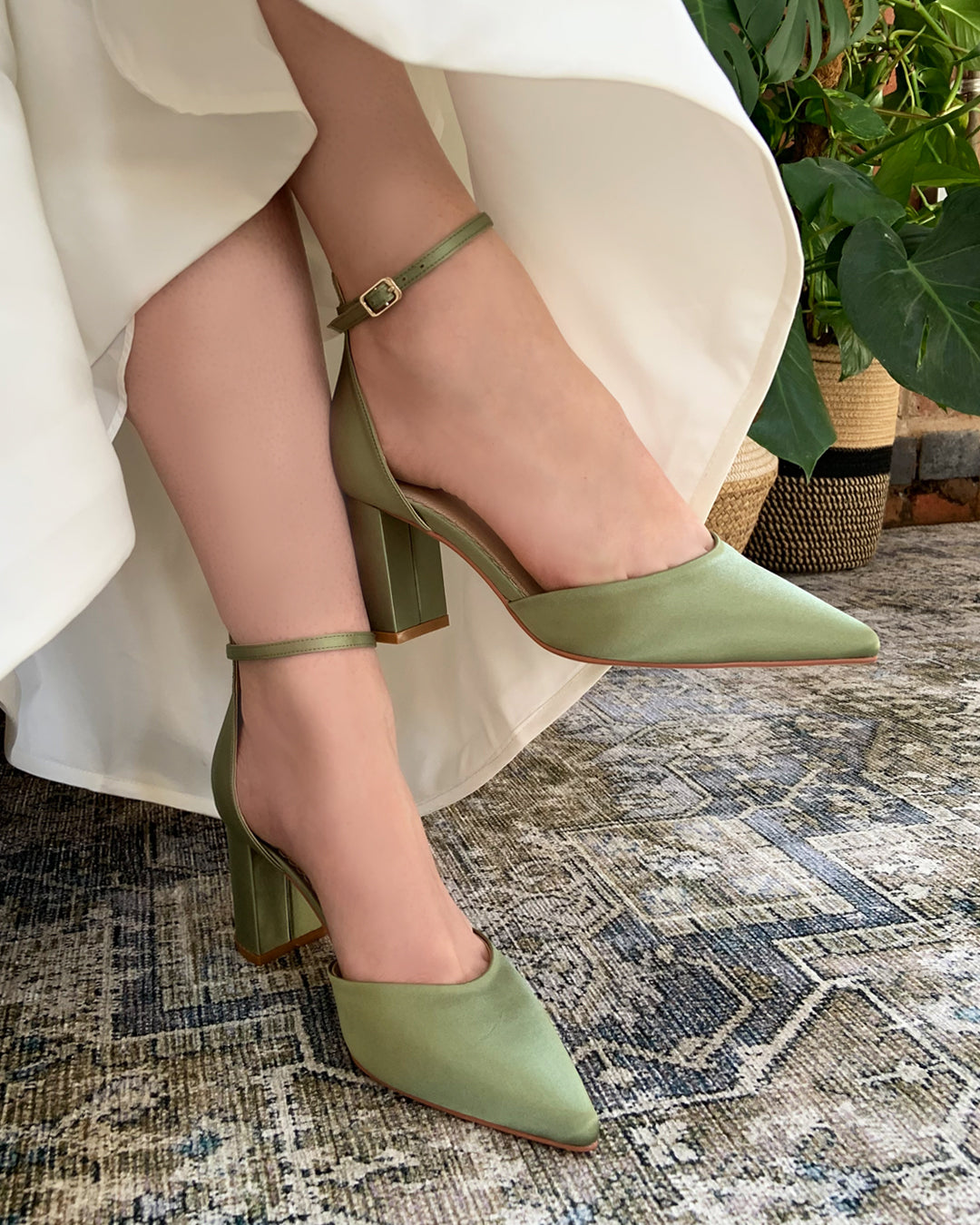 Olive green block on sale heels