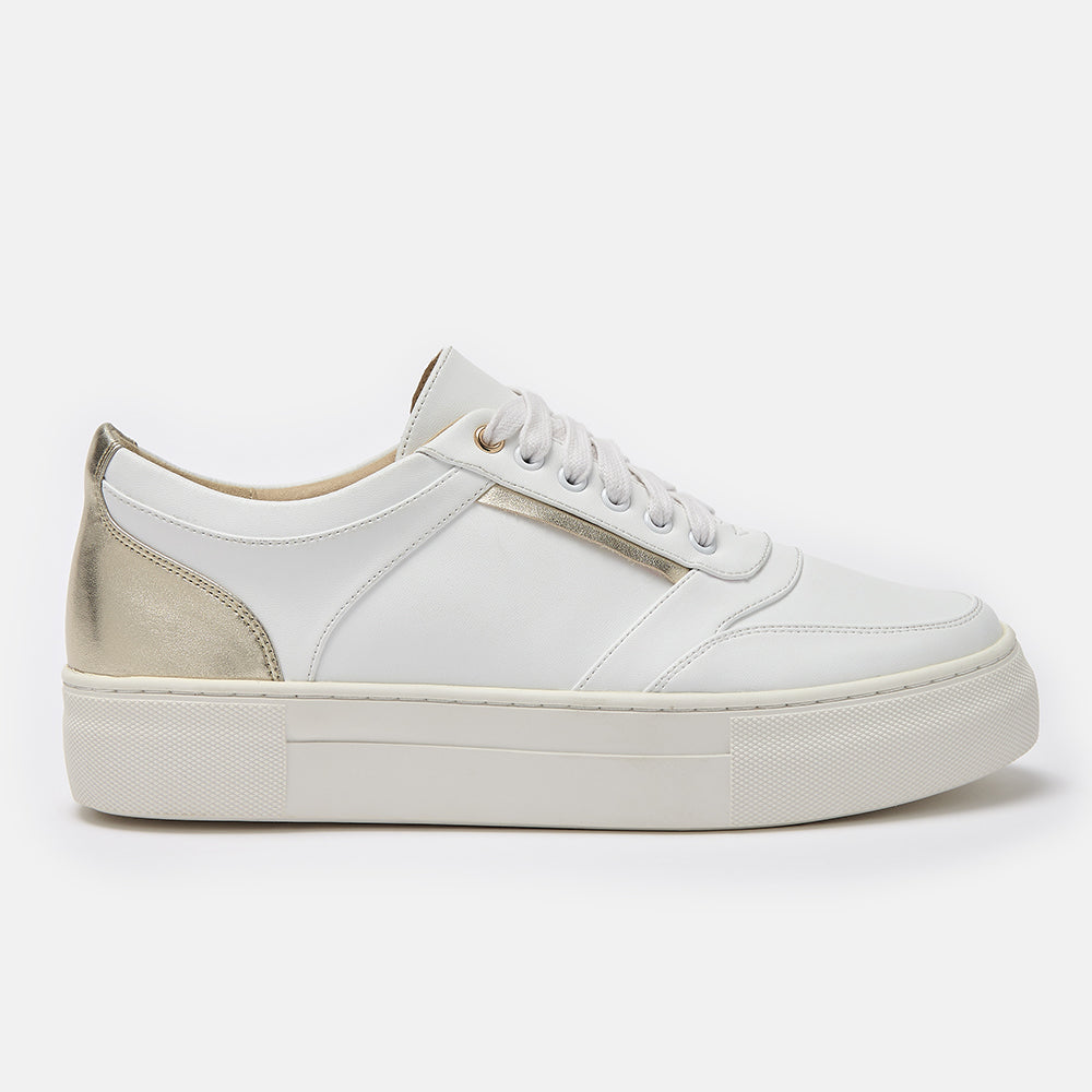 Mila white and gold platform trainers