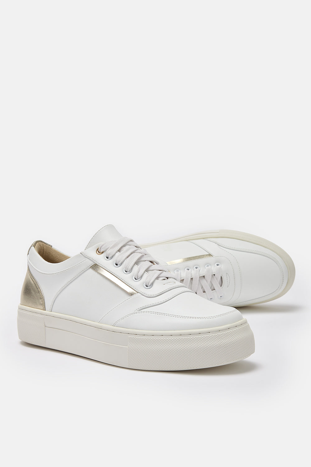 Mila white and gold platform trainers