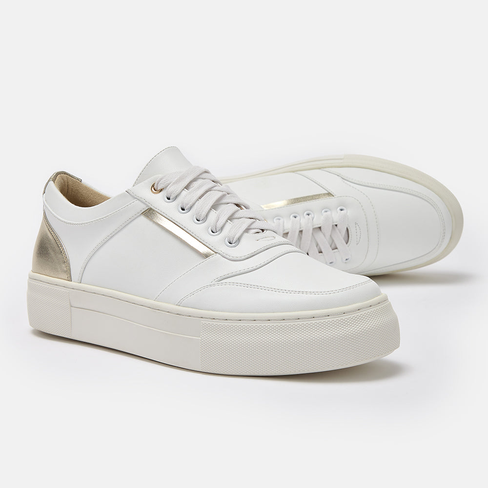 Mila white and gold platform trainers