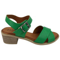 Mina green leather crossover block heel sandal