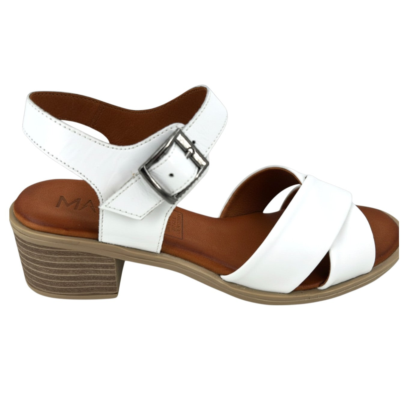Mina white leather crossover block heel sandal