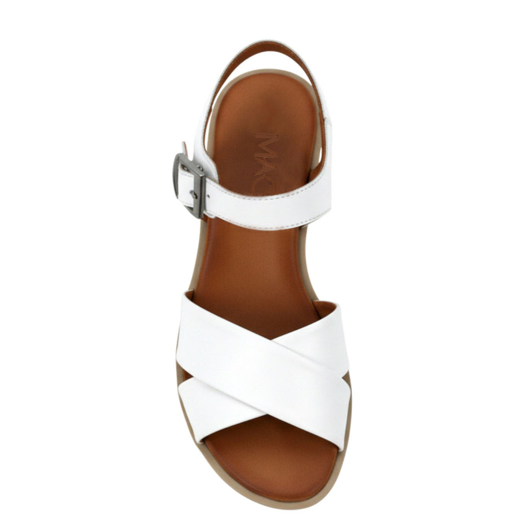 Mina white leather crossover block heel sandal