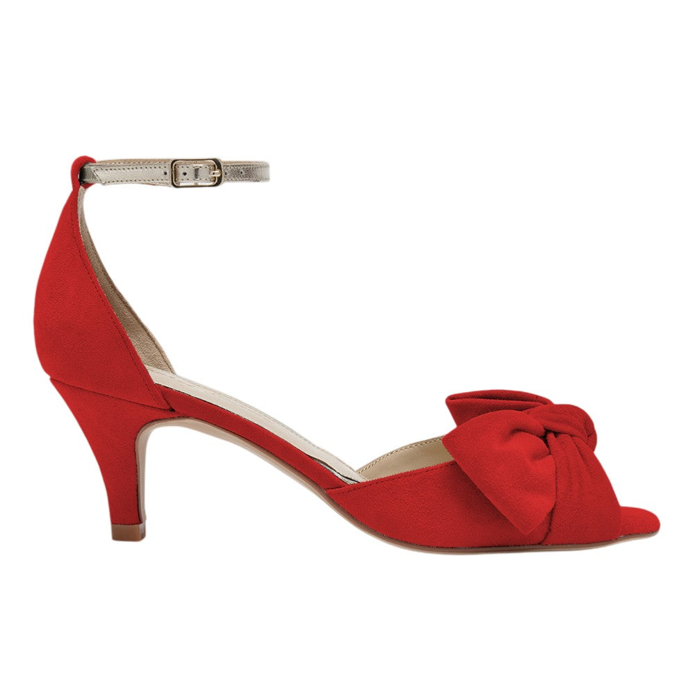 Margot scarlet red low heels with bows