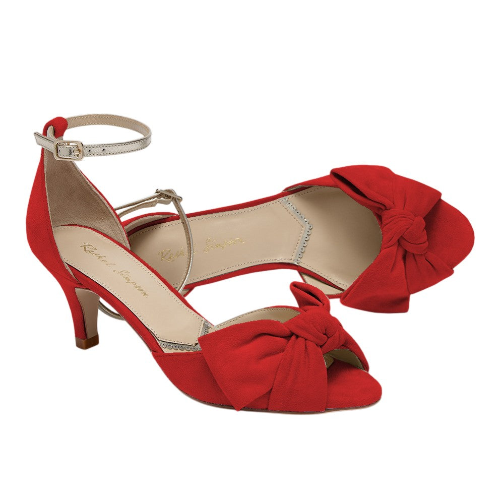 Margot scarlet red low heels with bows