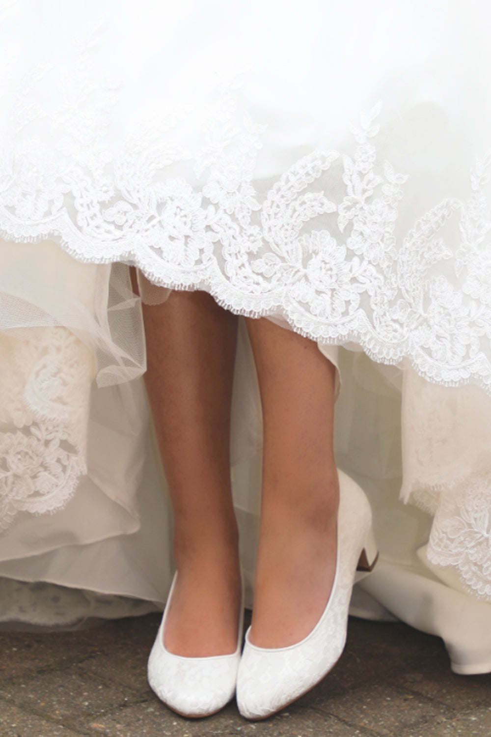 Melanie lace low heel wedding court shoes