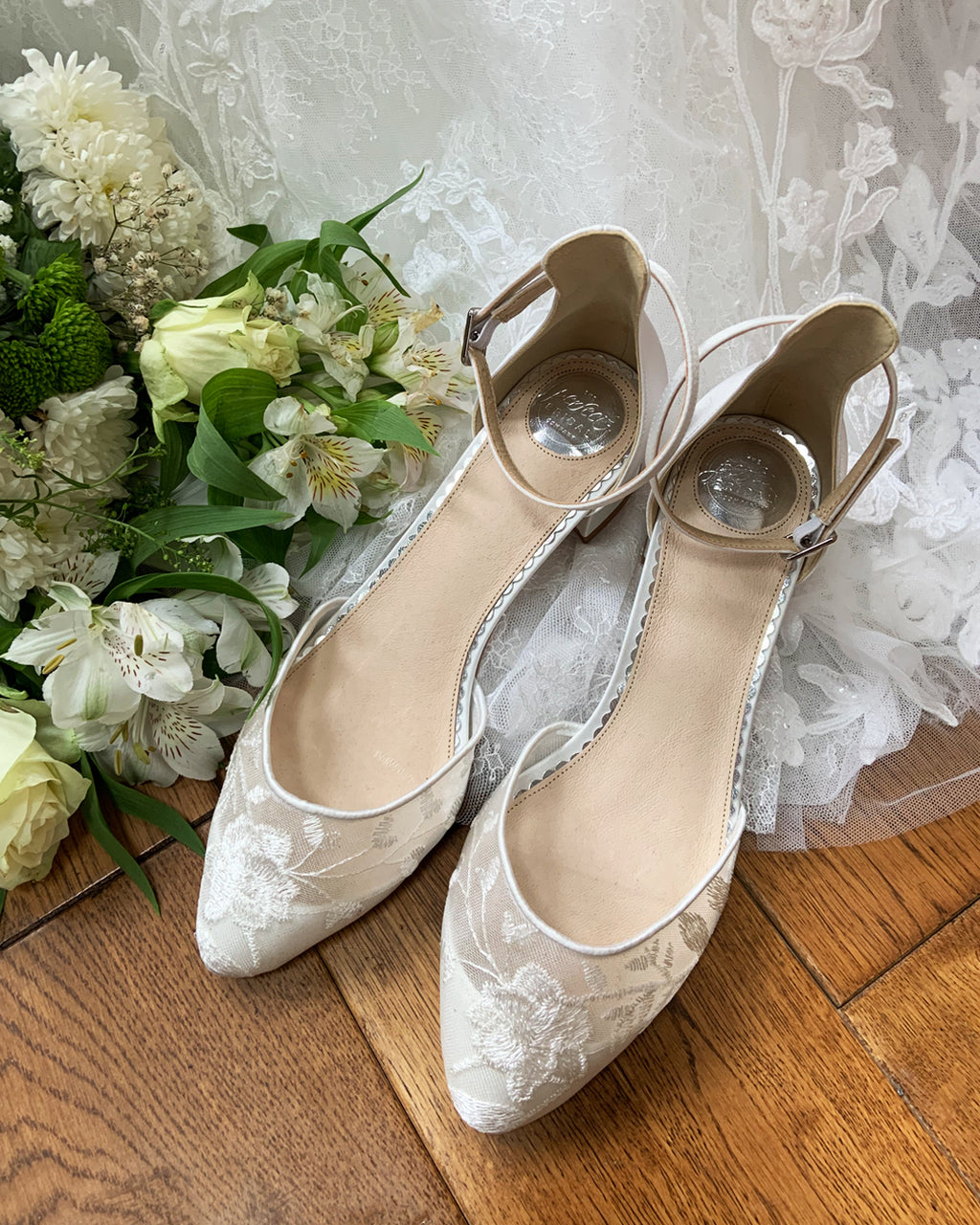 London ivory floral mesh flats