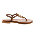 Naia tan leather Greek sandal with amber and gold stones