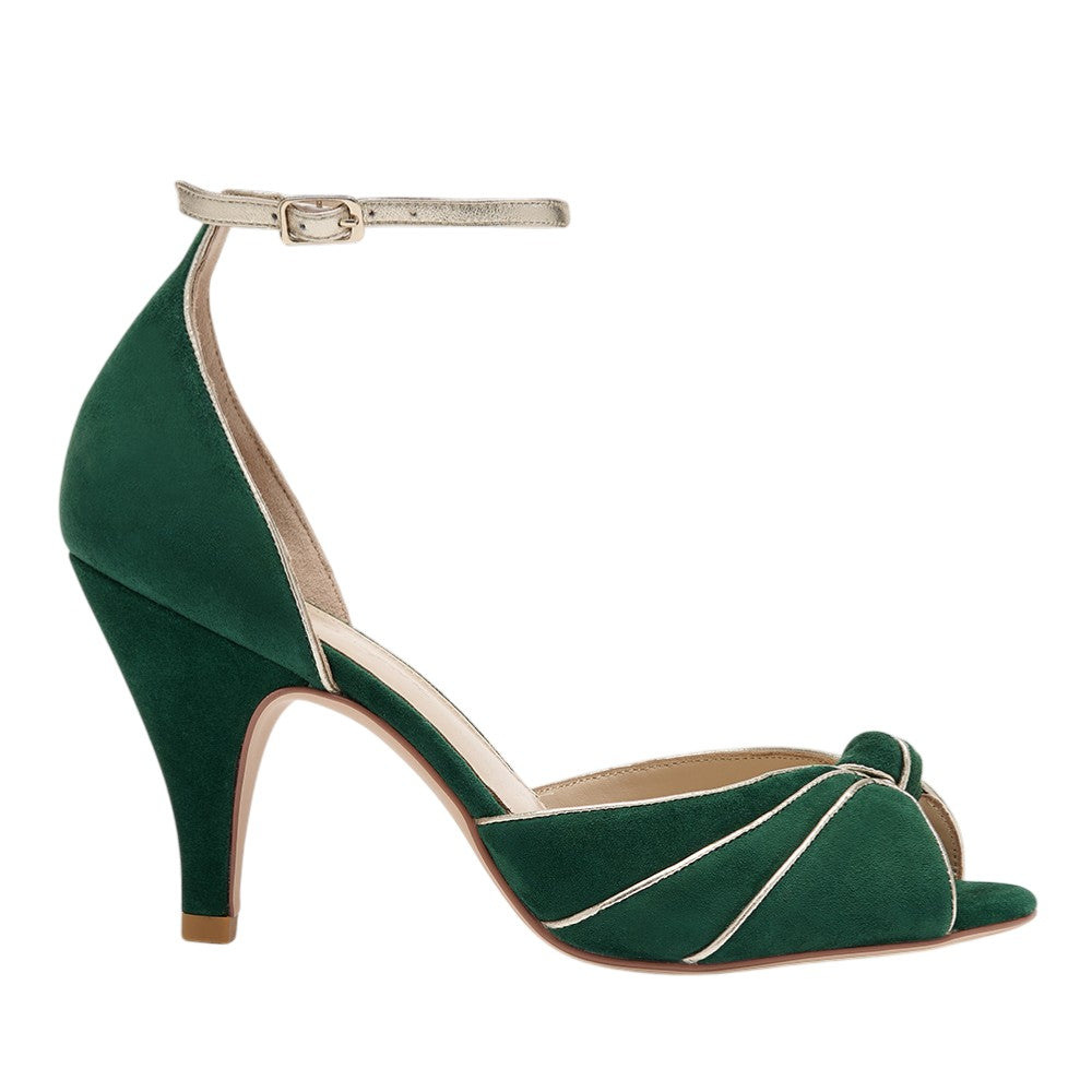 Olivia forest green and gold vintage heels