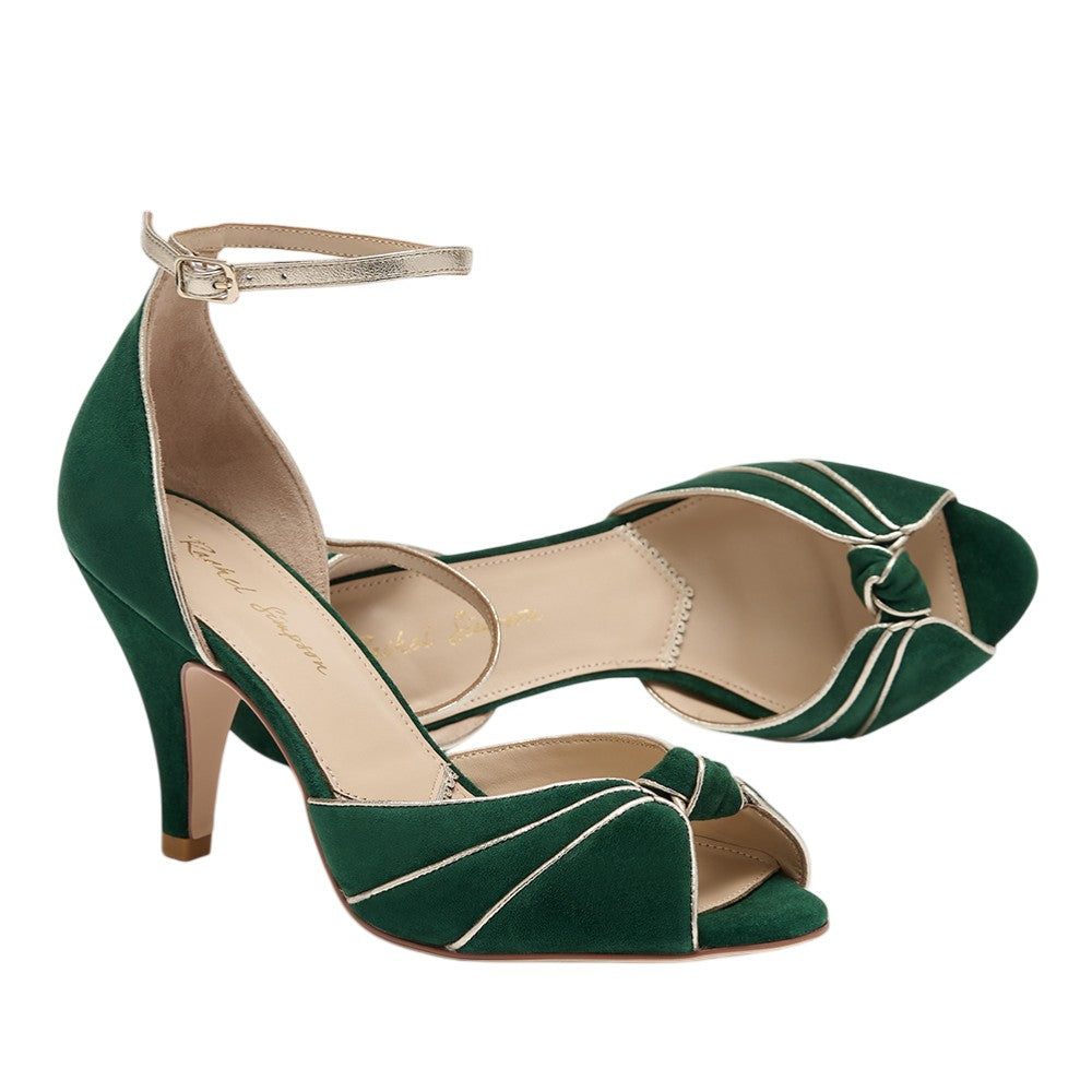 Olivia forest green and gold vintage heels