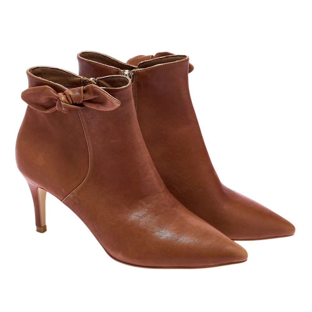 Ottilie tan leather kitten heel ankle boots