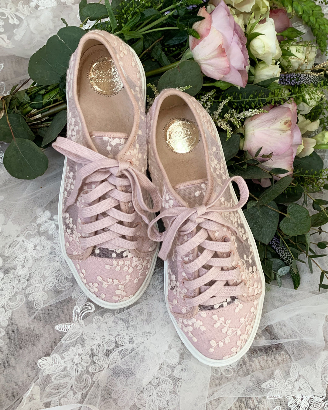 Oakley blush lace bridal trainers SIZES 36 ONLY