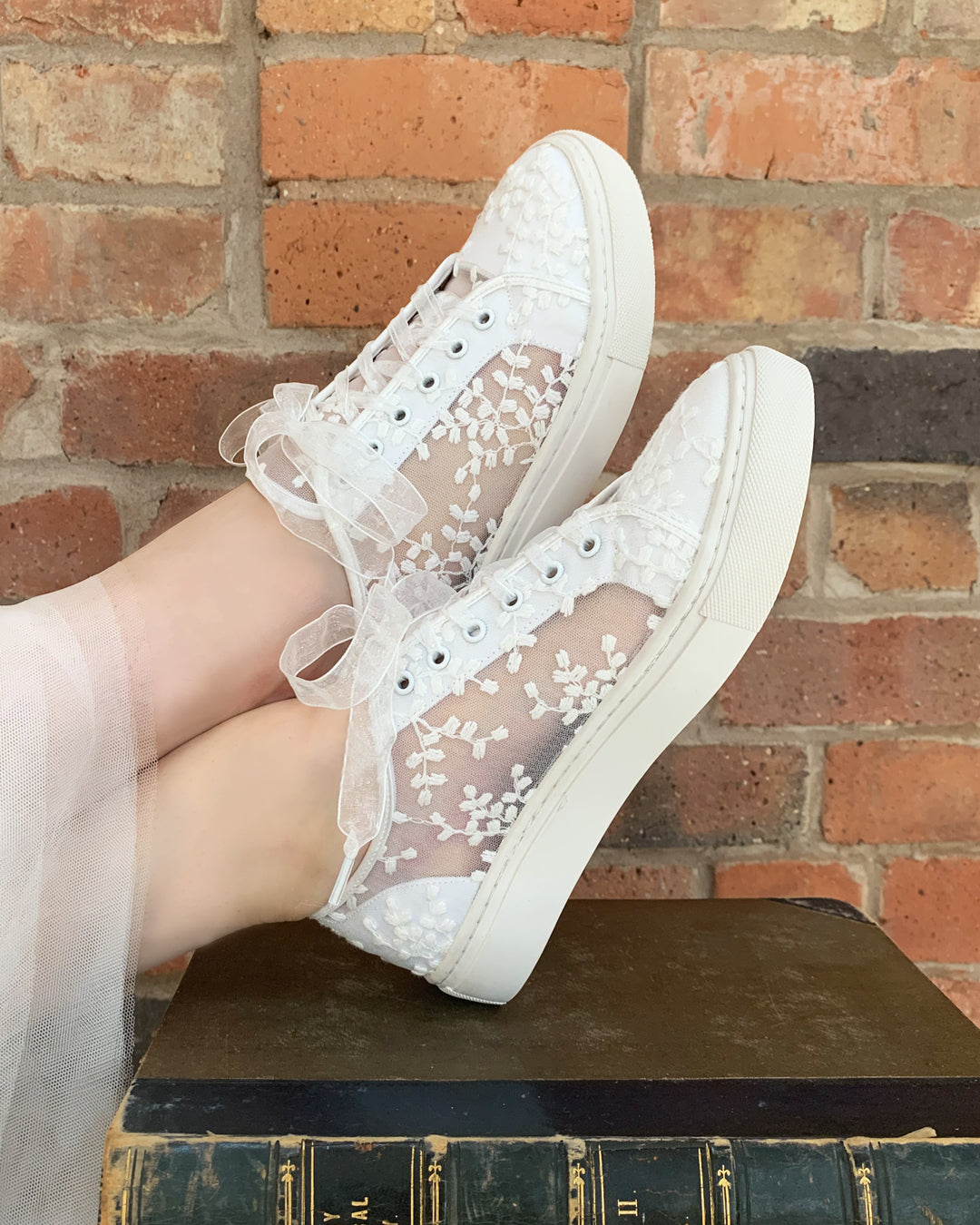 Oakley ivory lace bridal trainers