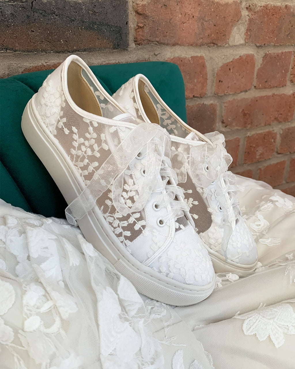 Oakley ivory lace bridal trainers