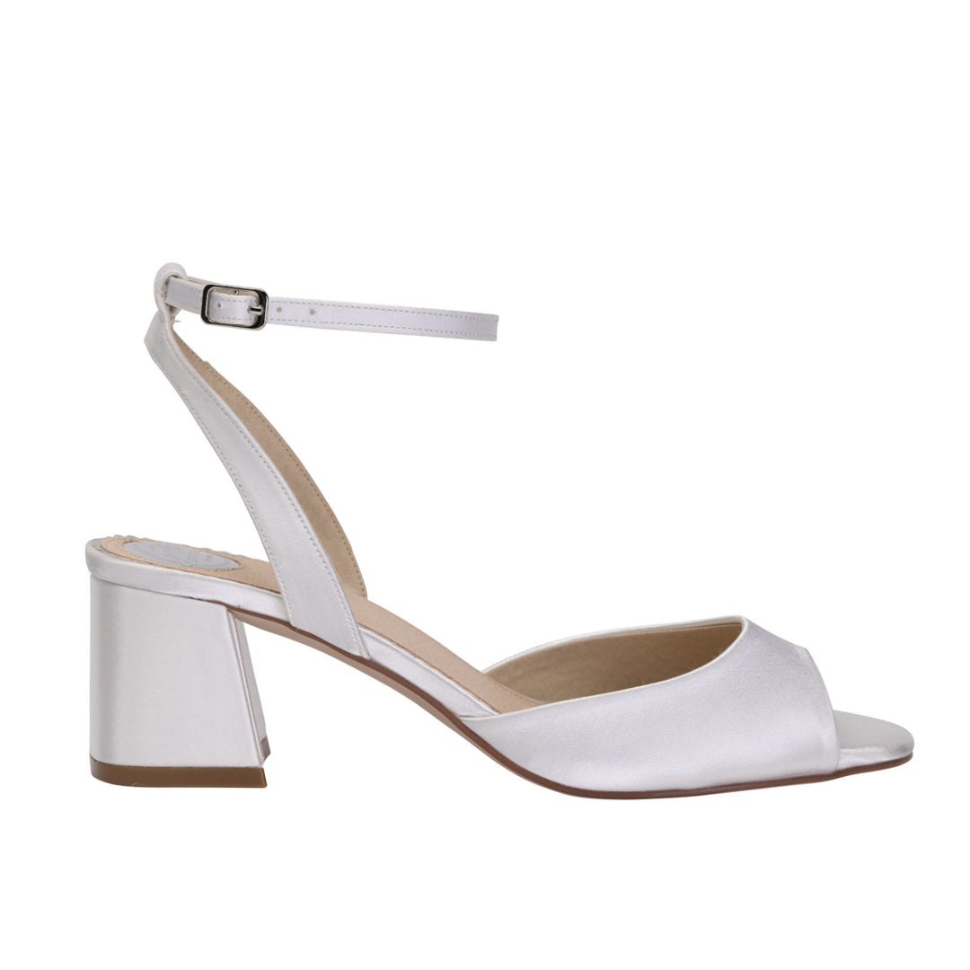 Ada block heel ivory satin sandals