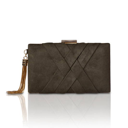Anise olive green suede effect clutch bag
