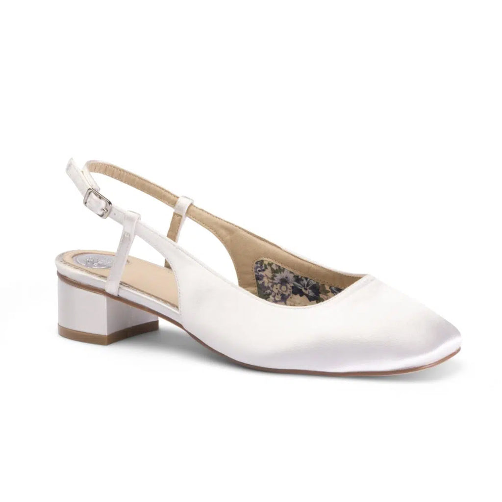 Bailey ivory satin square toe bridal flats