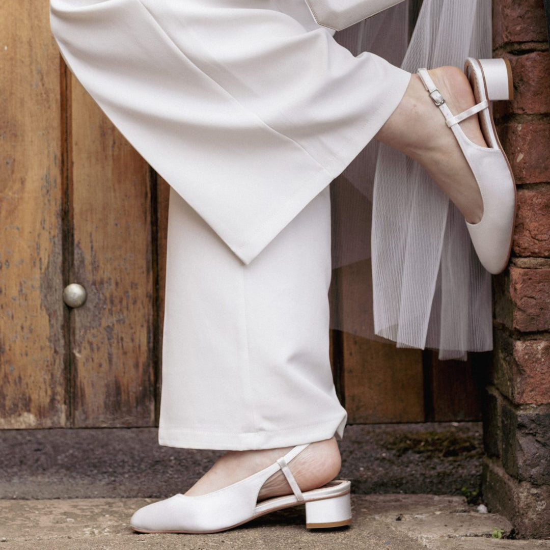 Bailey ivory satin square toe bridal flats