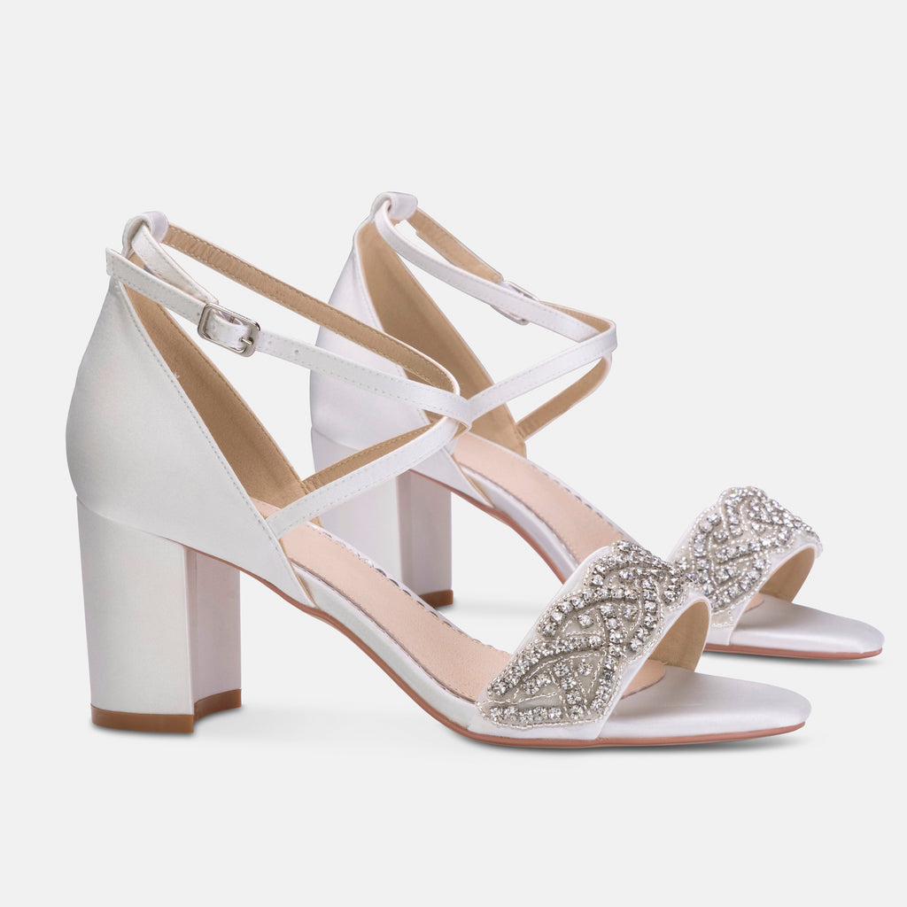 Blair ivory diamanté block heels