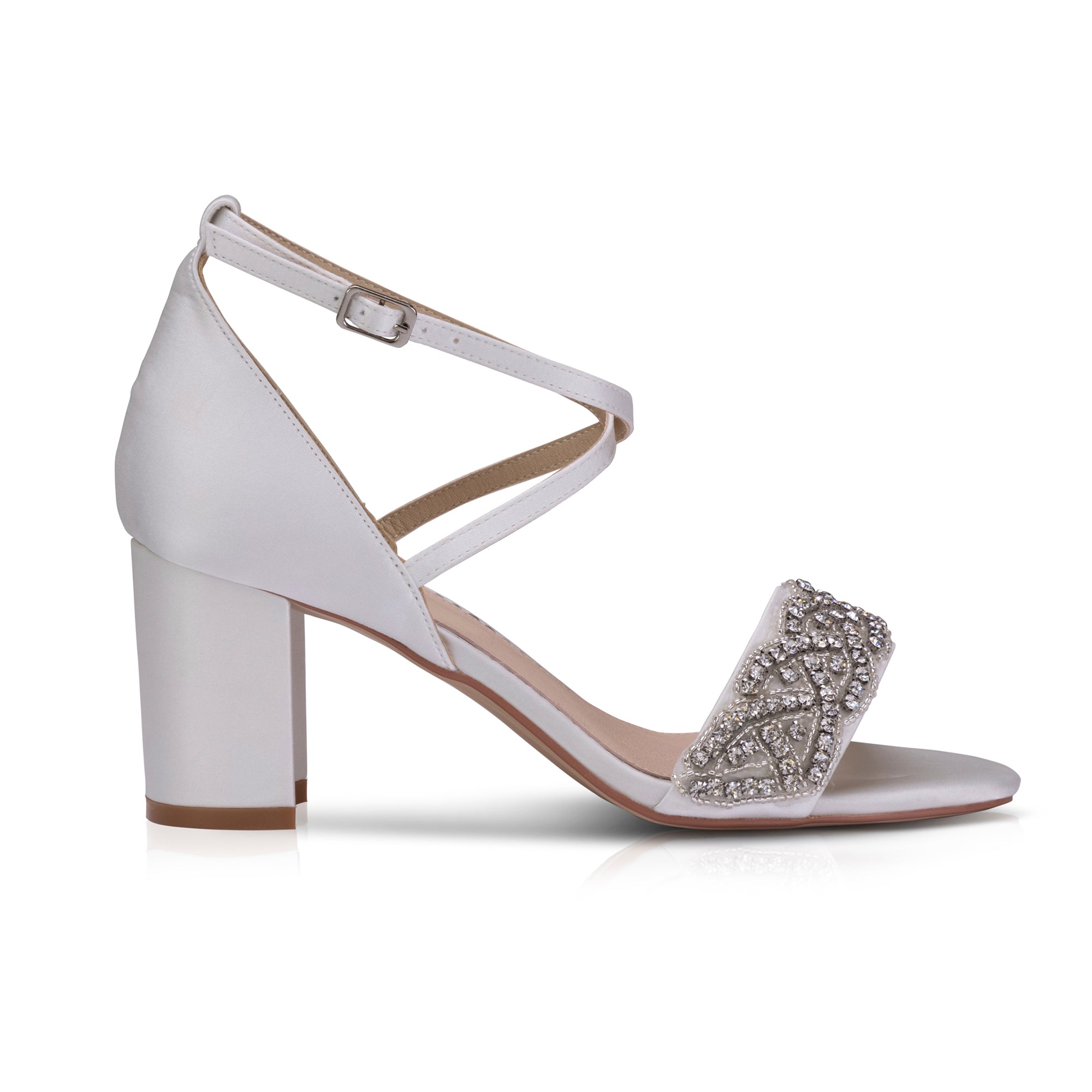 Blair wide fit ivory diamante block heels shoestreet