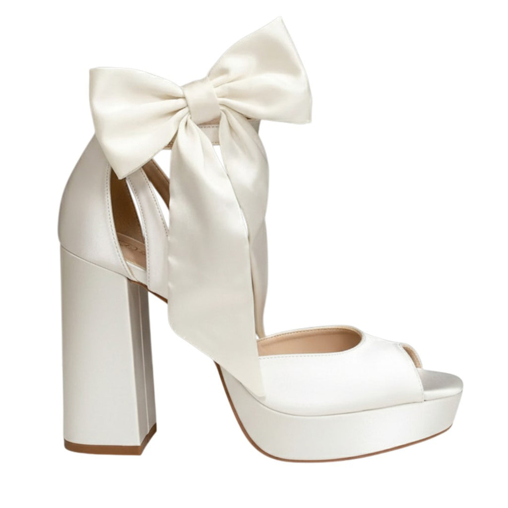 Camden ivory satin platform wedding shoes with detachable bows