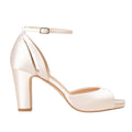 Charlie ivory satin platform wedding shoes with ankle strap
