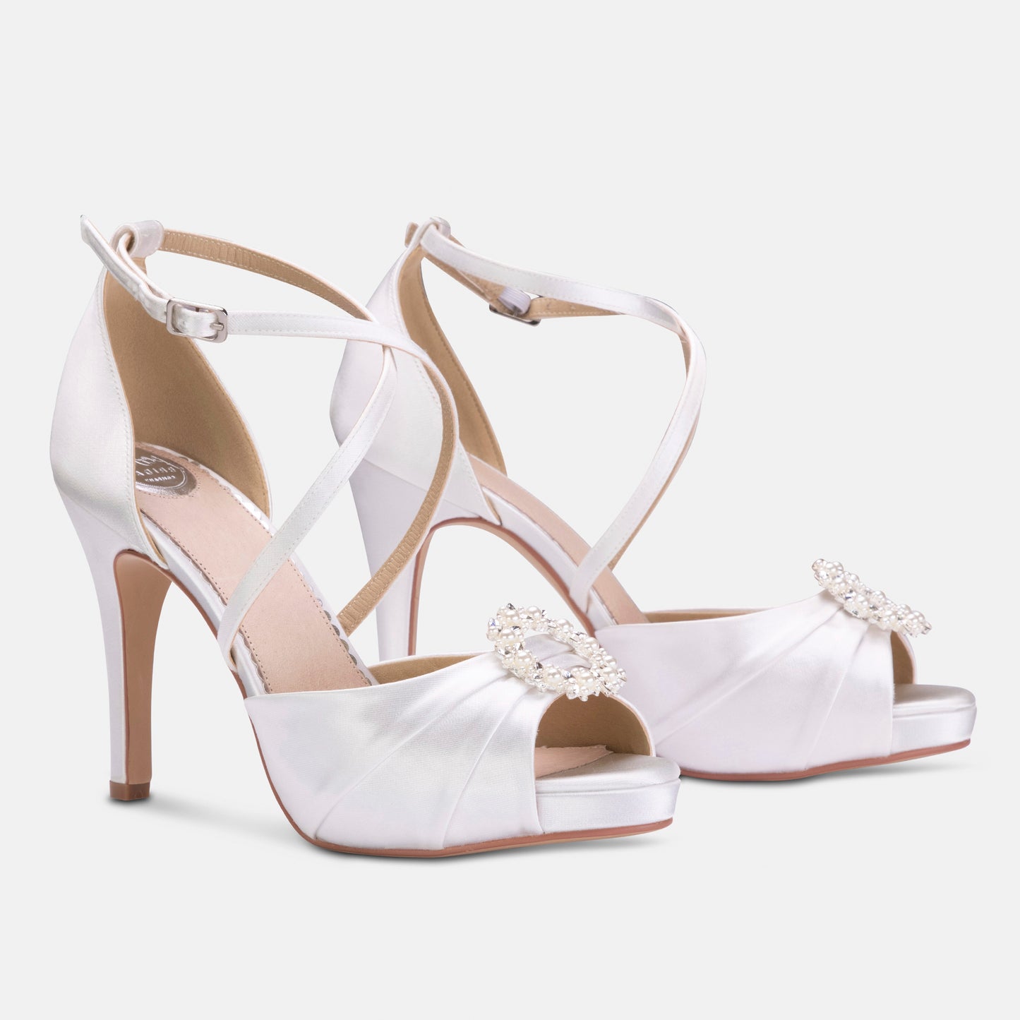 Charlotte ivory diamante and pearl platform sandals