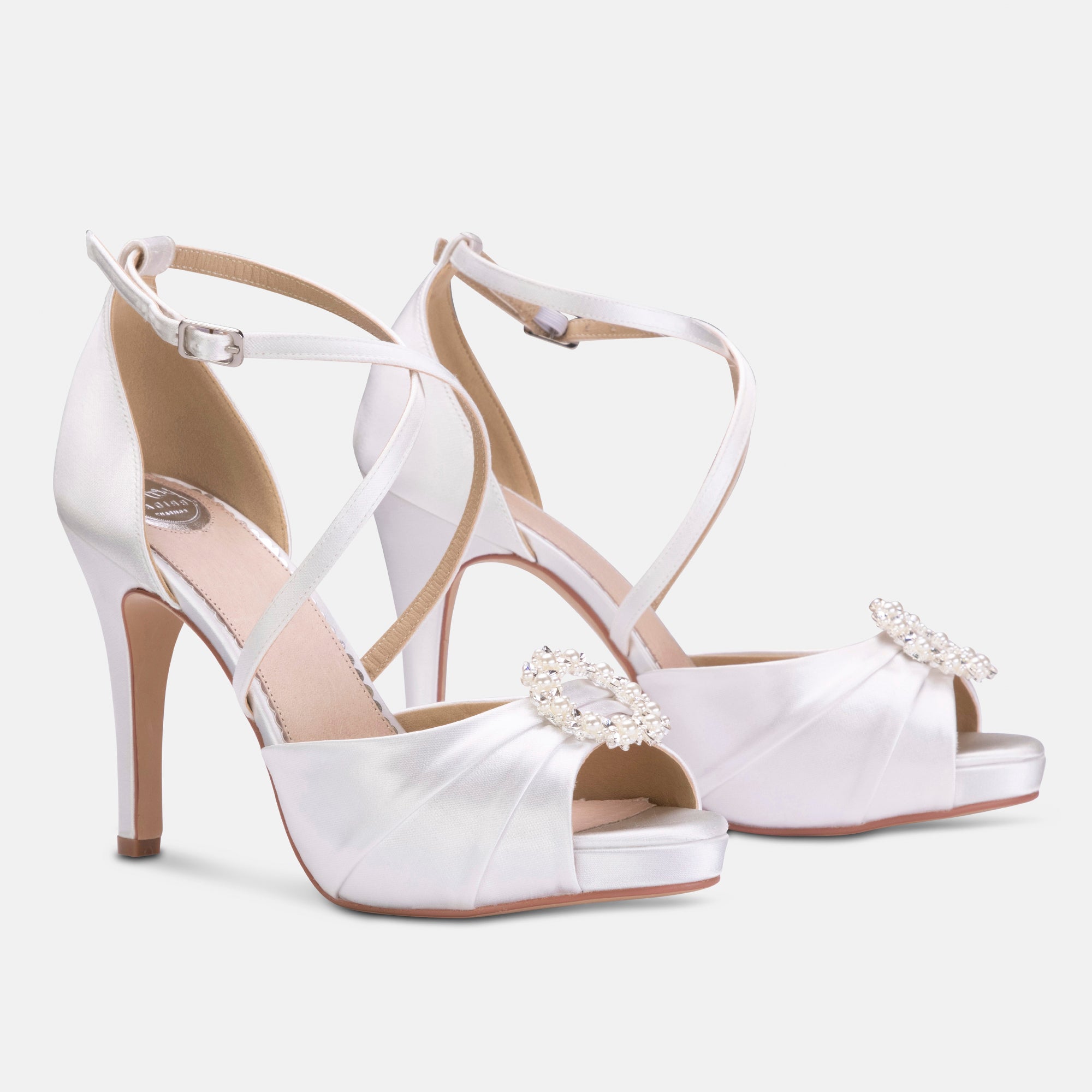 Charlotte ivory diamante and pearl platform sandals
