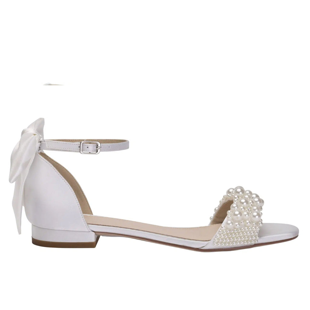 Delilah pearl flat wedding shoes with bows