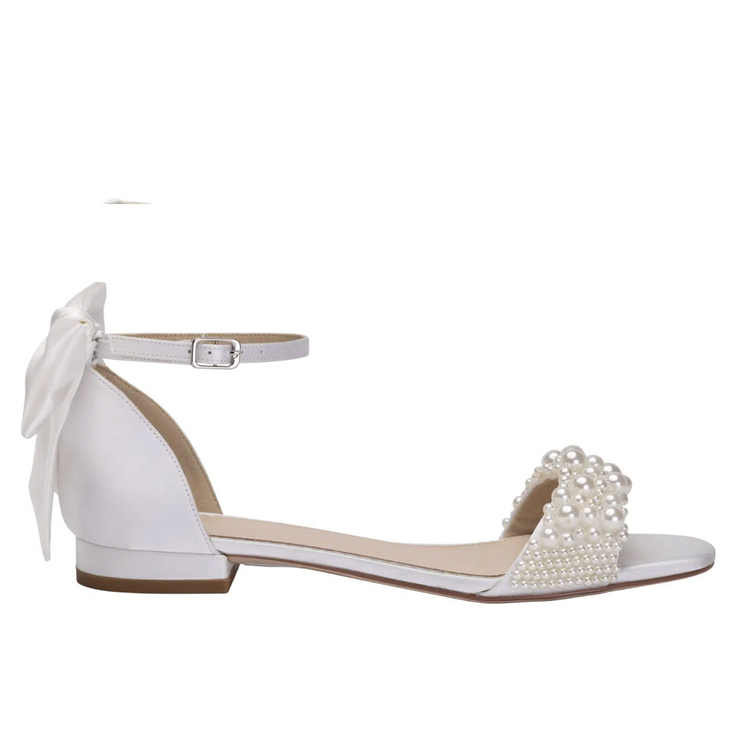 Delilah pearl flat wedding shoes with bows