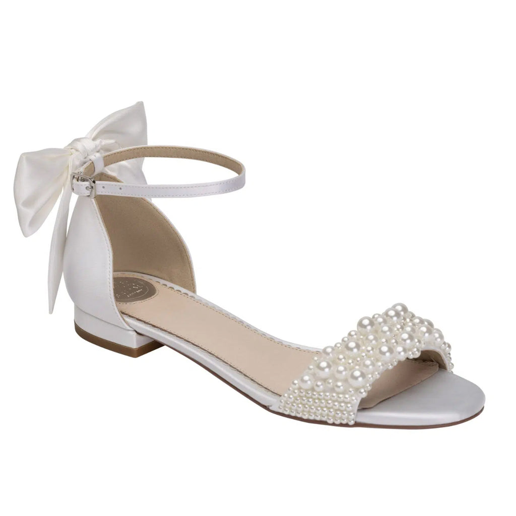 Delilah pearl flat wedding shoes with bows