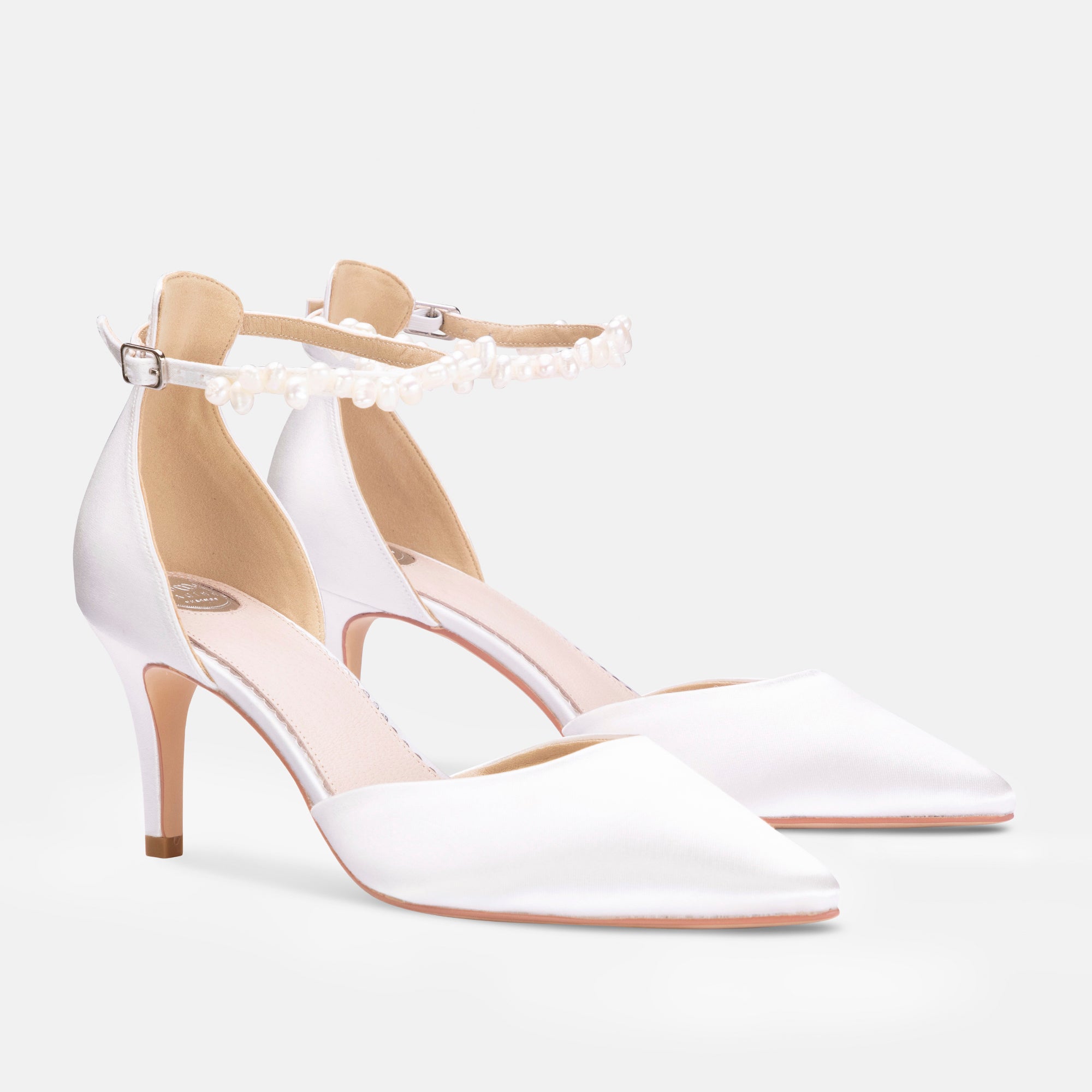 Ella mid heel pearl ankle strap points