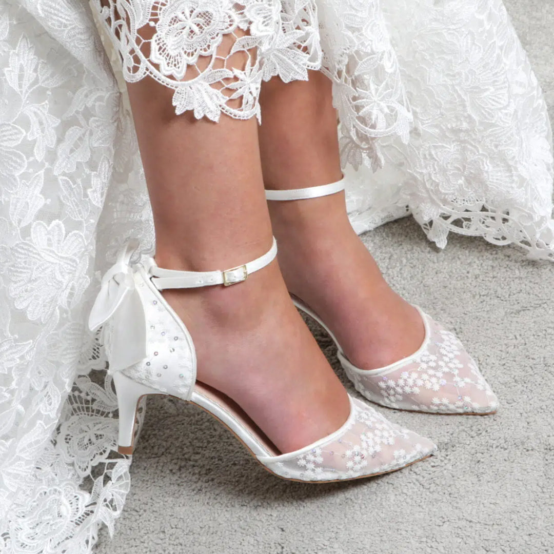 Florence sequin wedding shoes with bows