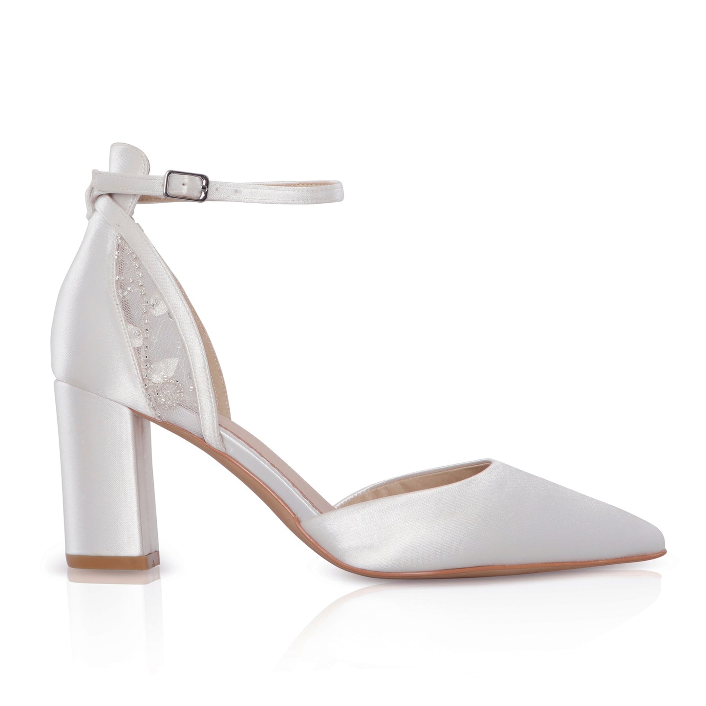 Indi satin and lace block heel points