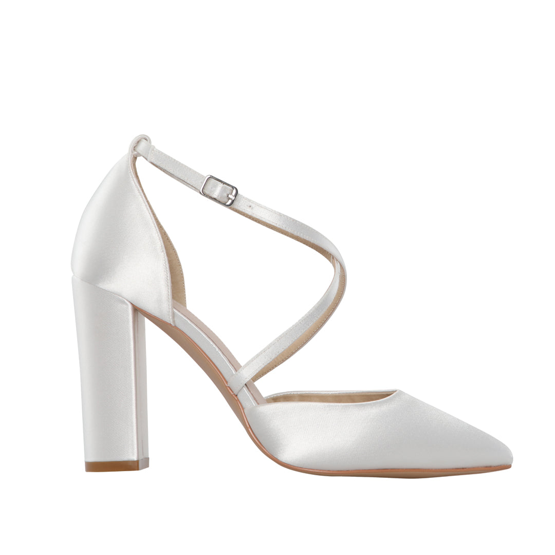 Keira crossover strap block heel wedding shoes