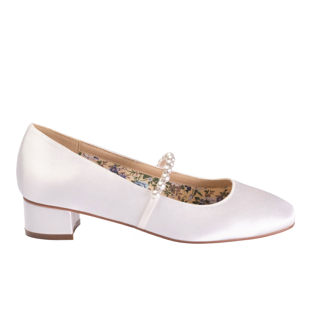 Kinsley square toe wedding shoes with pearl strap