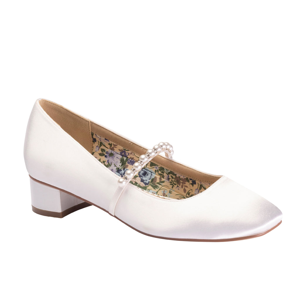 Kinsley square toe wedding shoes with pearl strap