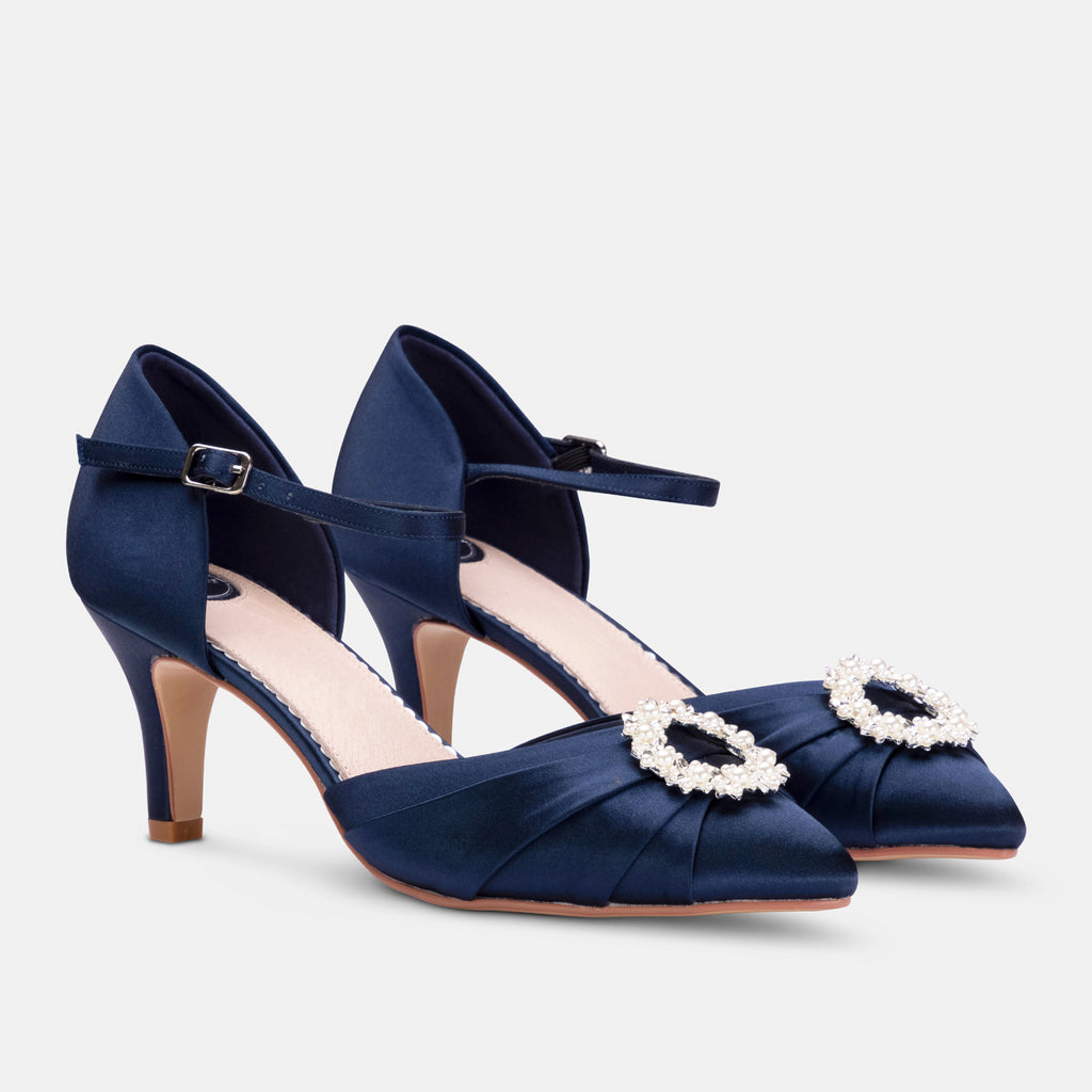 Kitty navy heel with diamante trim