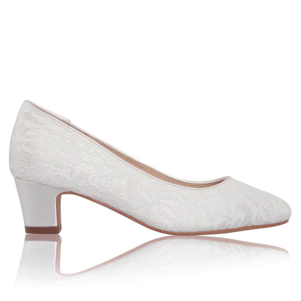 Melanie wide fit lace low heel wedding court shoes