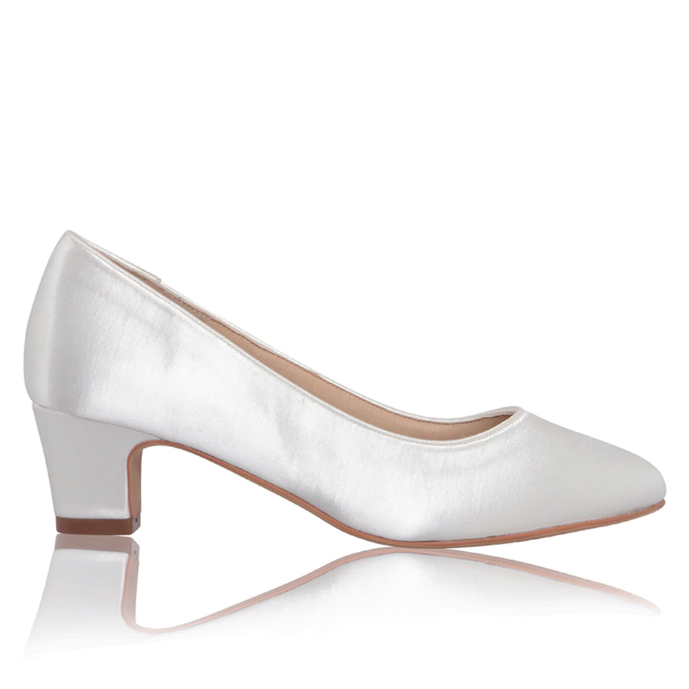 Melanie satin low heel wedding court shoes