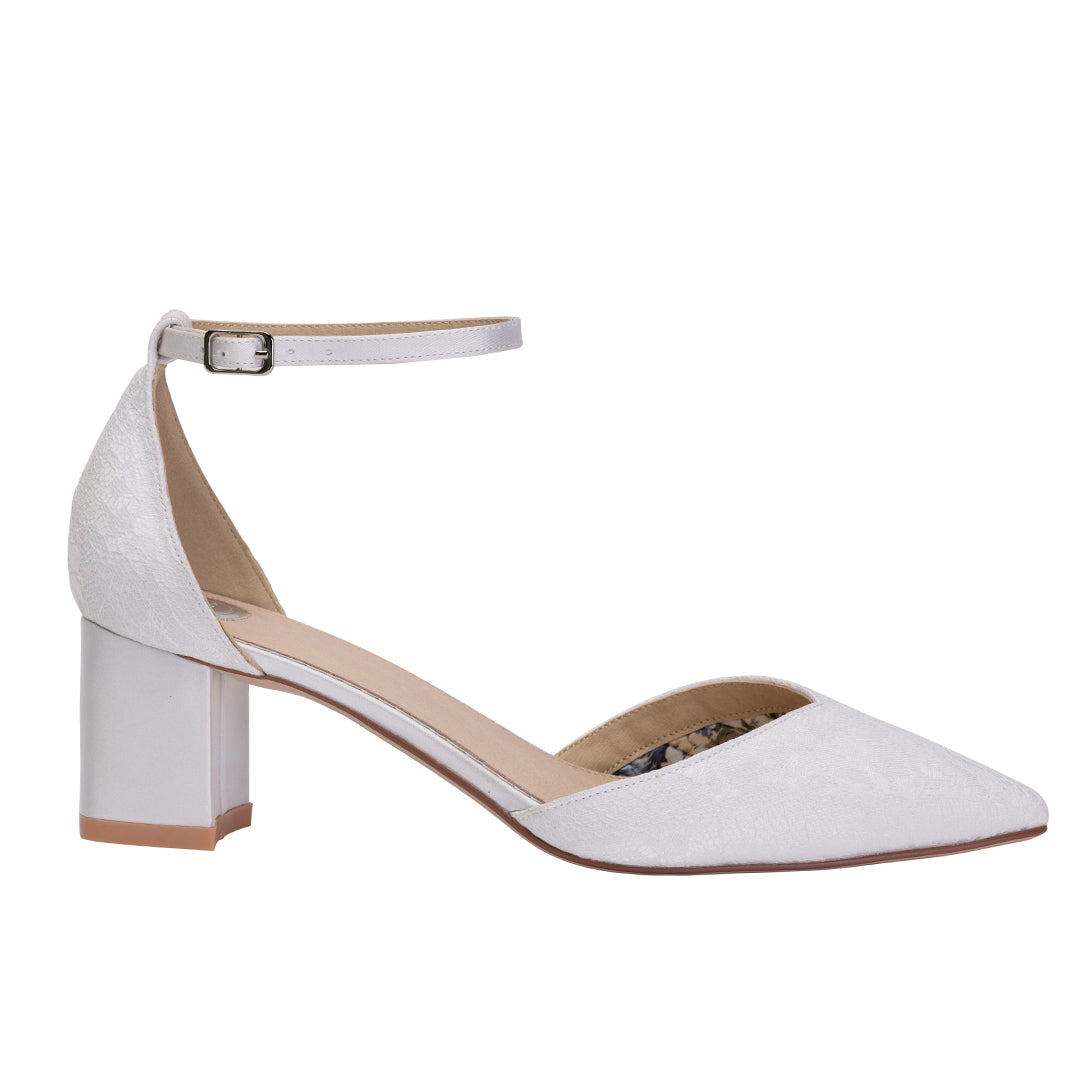Natalie Chantilly lace low block heel wedding shoes