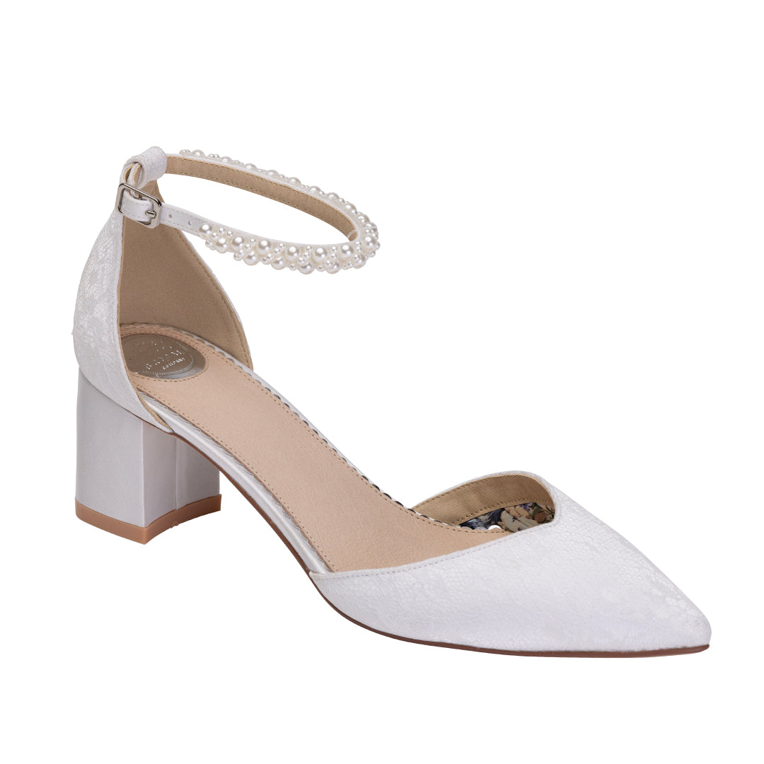 Natalie Chantilly lace low block heel wedding shoes