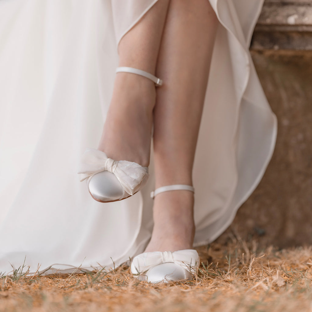 Paige ivory bow wedding flats