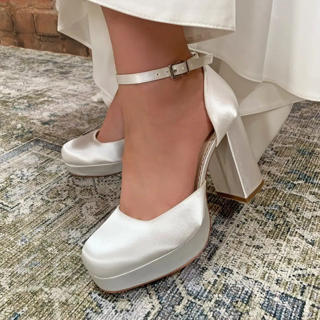Paloma ivory satin platform wedding shoes