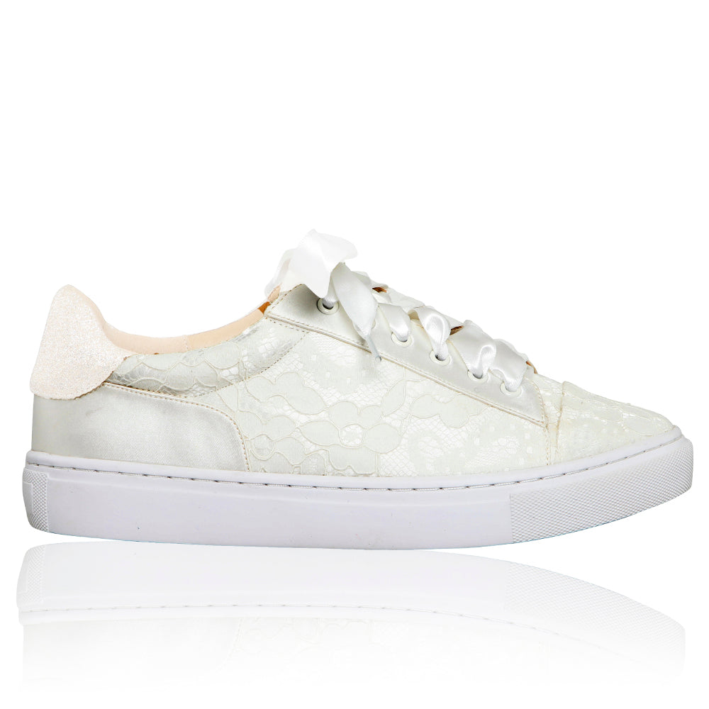 Pia ivory lace bridal trainers